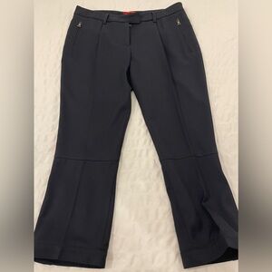 VTG PRADA 100%Virgin Wool Navy Blue Crop Trouser Leather Patch Women Size USA 8